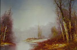 Autumnal Woodland River Scene,