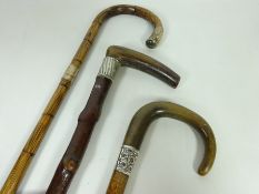 Early 20th Century walking stick with horn handle and hallmarked silver collar,