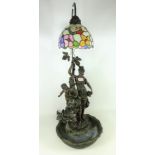 Large figural water feature lamp with leaded glass shade Condition Report <a