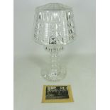 Mid 20th Century cut crystal glass table lamp with photo of presentation for 25 years service,