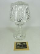 Mid 20th Century cut crystal glass table lamp with photo of presentation for 25 years service,