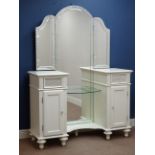 'Starry Nights' ivory finish twin pedestal dressing table with triple Venetian style mirror,
