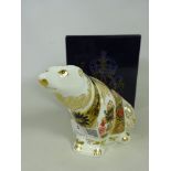 Royal Crown Derby Old Imari Polar Bear paperweight with gold stopper and box Condition