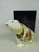 Royal Crown Derby Old Imari Polar Bear paperweight with gold stopper and box Condition