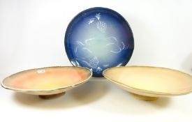 Set of three hand painted ceramic pedestal bowls (3) Condition Report <a