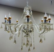 Large glass mounted ten branch chandelier with cut glass drops Condition Report