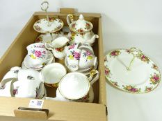 Royal Albert 'Old Country Roses' teapot, two cake stands,