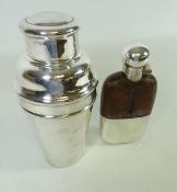 Early 20th Century silver plated hip flask by James Dixon & Son and silver plated cocktail shaker