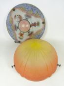 Art Deco cut glass light shade and a mid 20th Century hand painted glass light shade (2)
