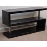 Black gloss zig-zag three tier low line bookcase, W120cm, H165cm,