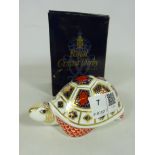 Royal Crown Derby Turtle paperweight with gold stopper and box Condition Report