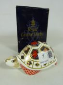 Royal Crown Derby Turtle paperweight with gold stopper and box Condition Report