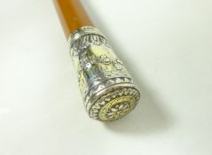 Late Victorian Malacca walking stick with hallmarked silver gilt top,