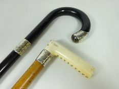 Victorian Malacca walking stick with ivory handle and hallmarked silver collar,