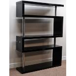 Black gloss zig-zag four tier bookcase, W120cm, H165cm,