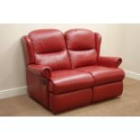 Sherborne two seat manual reclining sofa upholstered in red leather,