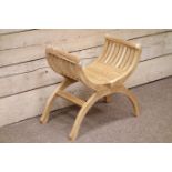 Curved x-framed solid teak stool, W61cm Condition Report <a href='//www.