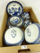 Booths 'Real Old Willow' tea service for four and two blue and white tureens in one box
