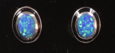 Pair blue opal stud ear-rings stamped 925 Condition Report <a href='//www.