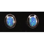 Pair blue opal stud ear-rings stamped 925 Condition Report <a href='//www.