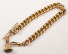 Victorian gold curb watch chain hallmarked 9ct with amethyst seal fob approx 23.
