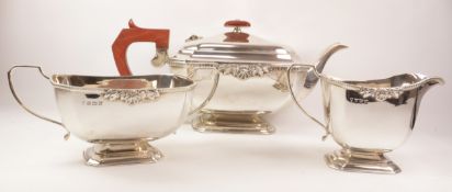 Three piece silver tea set shell and acanthus leaf detail by J B Chatterley & Sons Ltd Birmingham