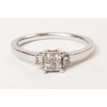 Diamond ring in square setting the white gold shank hallmarked 9ct Condition Report