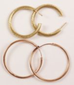 Pair rose gold hoop ear-rings and a pair rope twist ear-rings both hallmarked 8ct approx 4gm