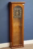 Edwardian electric master clock square brass dial with Roman numerals, visible pendulum,