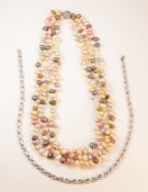 Freshwater multi-coloured pearl three strand necklace and a chain necklace Condition