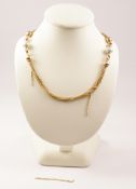 Hallmarked 9ct gold chain necklace interspersed with two pearls approx 13.