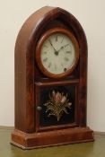 American mahogany mantel clock, lancet shaped top,