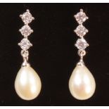 Pair of pearl dress pendant ear-rings stamped 925 Condition Report <a