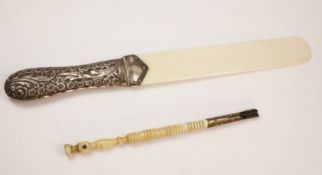 Stanhope bone fountain pen and Victorian silver page turner 1897 Condition Report