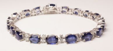 Oval sapphire and brilliant cut diamond white gold bracelet stamped 750 (sapphires approx 18 carat