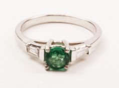 Emerald and baguette diamond platuinum ring stamped PT950 Condition Report <a