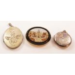 Micro mosaic brooch depicting the Vatican and two hallmarked silver lockets Condition