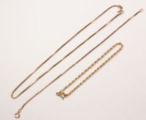 Box chain gold necklace and bracelet and a rope twist bracelet approx all hallmarked 9ct approx 7gm