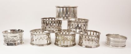 Set of six napkin rings stamped 925 and two hallmarked silver approx 4oz Condition Report