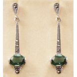 Pair green tourmaline and marcasite pendant ear-rings stamped 925 Condition Report