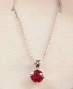 18ct white gold ruby pendant necklace hallmarked (ruby approx 0.