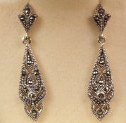 Pair of marcasite drop dress ear-rings stamped 925 Condition Report <a
