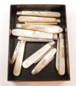 Eight mother of pearl fruit knives with hallmarked silver blades Condition Report