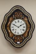 Late 19th century French vineyard clock, shaped ebonised case with mother of pearl inlay,