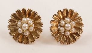 Pair of hallmarked 9ct gold and seed pearl cluster ear-rings approx 6gm Condition Report