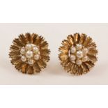 Pair of hallmarked 9ct gold and seed pearl cluster ear-rings approx 6gm Condition Report