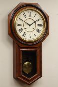 Early 20th century walnut and ebonised octagonal cased drop dial wall clock,