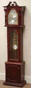 Reproduction mahogany longcase clock, silvered dial, 31 day movement,