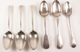 Three silver dessert spoons by George Smith (III) & William Fearn 1794 and one 1787 and two similar