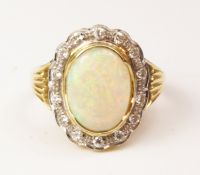 Australian opal and diamond cluster ring stamped 18ct (opal approx 2.
